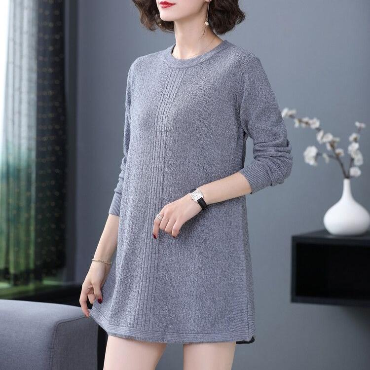 Mid-length Sweater Dress Solid Color Loose Knitted Sweater for Women Casual Long-sleeved Pullover Autumn and Winter