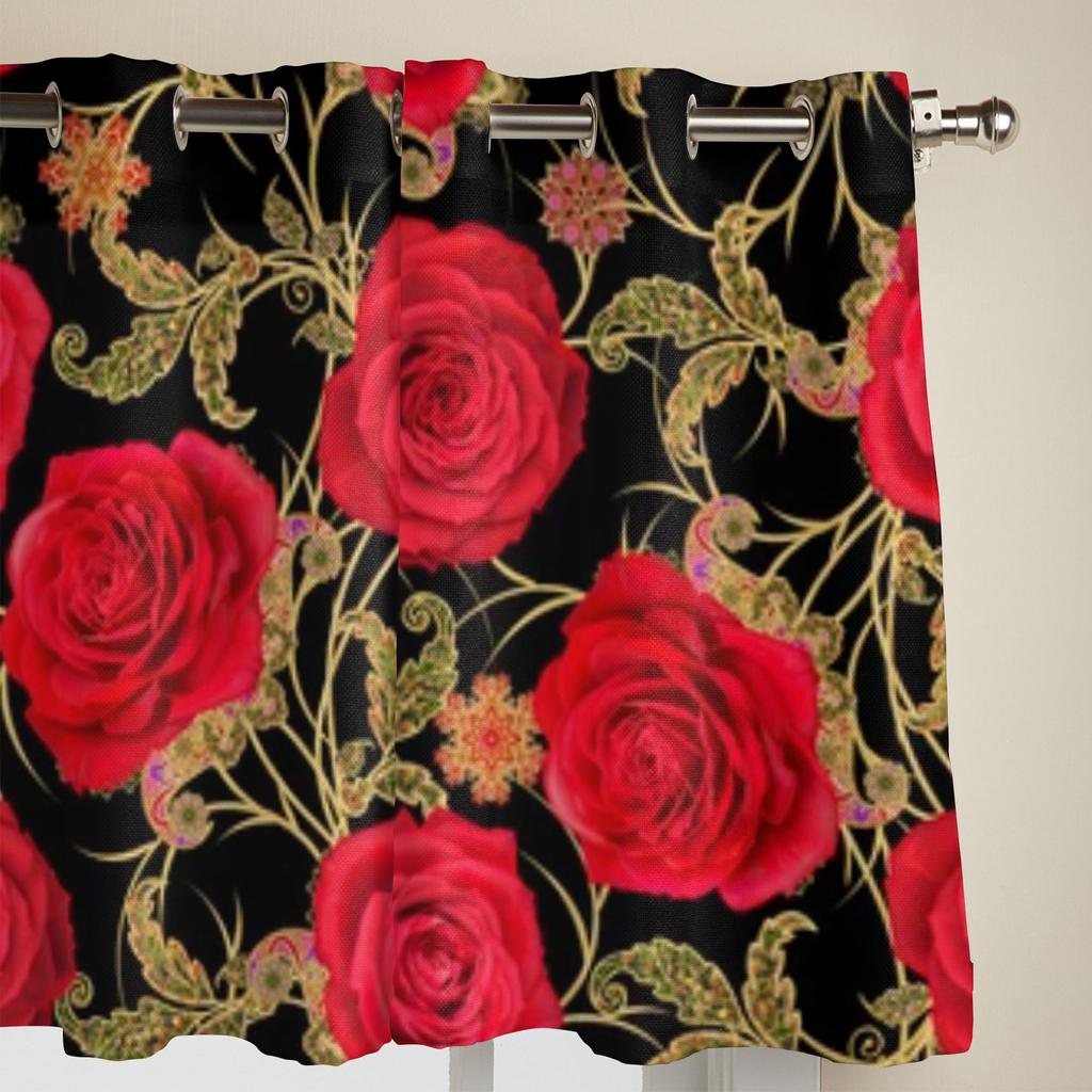 Paisley Girlande aus leuchtend roten Rosen Fenstergardinen für Wohnzimmer Küche Moderne Gardinen Heimdeko Jalousien Vorhänge