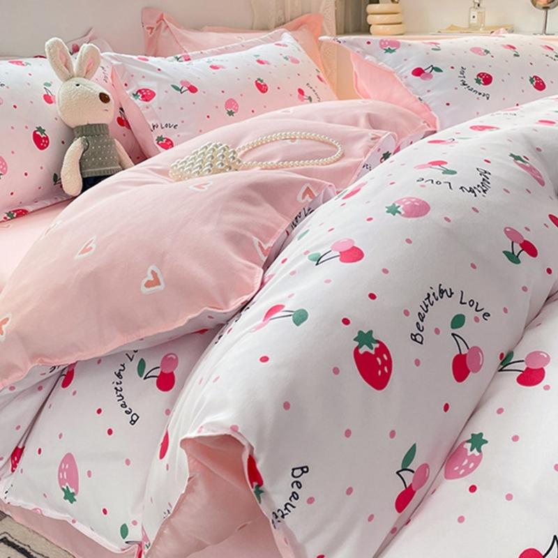 4 Piece Washed Cotton Bed Sheet Set Brushed Finish Duvet Cover Pillowcase For Years Round Comfort Family Household Use