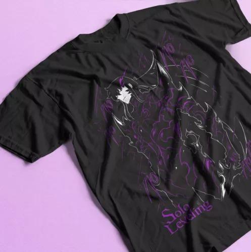 

Поднятие уровня в одиночку Японское Аниме Хлопок Принт Футболка с коротким рукавом Ретро Мужская Женская Детская Повседневная Свободная Уличная одежда Топ Футболки 4XL