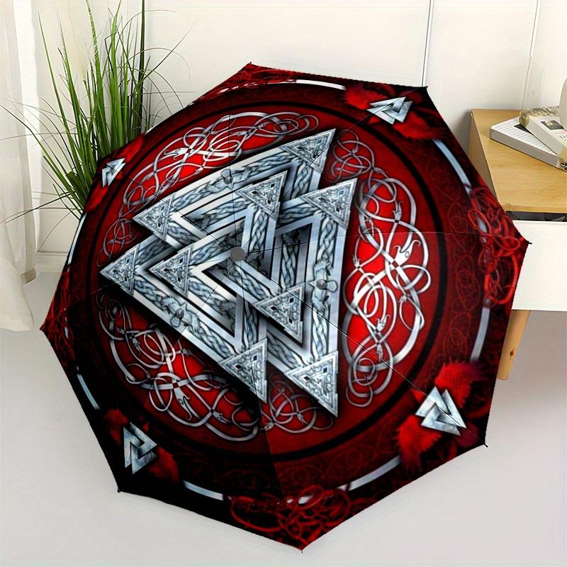 

Valknut Norse Viking Symbol Round Sticker Decal, Red & Silver Design Umbrella, Cute Umbrella with Cute Design, Portable 3-Fold Compact Umbrella for Me