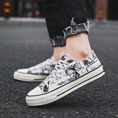 Spring and Summer Men's Canvas Shoes Breathable Comfortable Flat Walking Shoes Graffiti Printing Casual Shoes