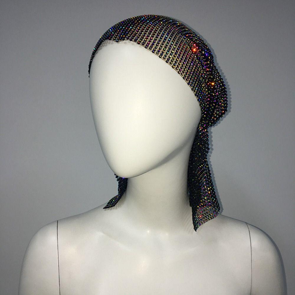 Vintage Aurora Borealis Hair Band Crystal Fishnet Headscarf Rhinestone Bandana  Streetwear