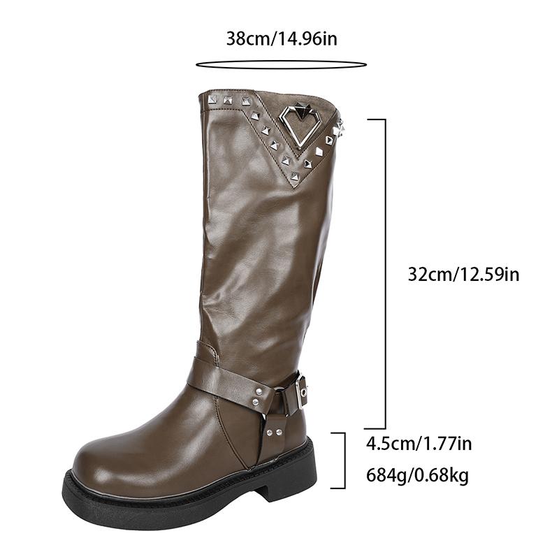 Fashion 2025 Winter Fashion Women's Knight Boots British Style Platform Knee High Boots Woman Rivet Decor PU Leather Motorcycle Booties