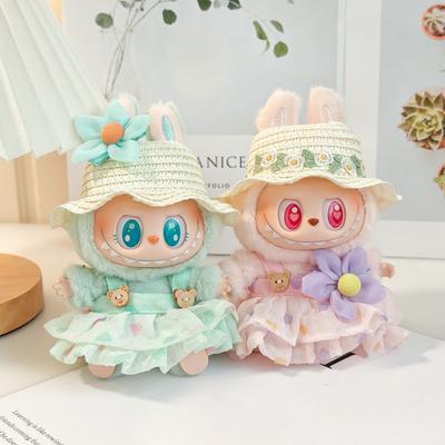 Labubu Doll Baby Clothes Summer Straw Hat Replacement Strap Dress
