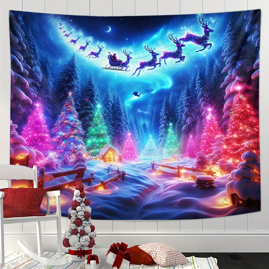 3D Christmas Town Snow Scene Wall Tapestry Winter Wonderland Backdrop New Year Wall Hanging Decor for Living Room Best for Christmas