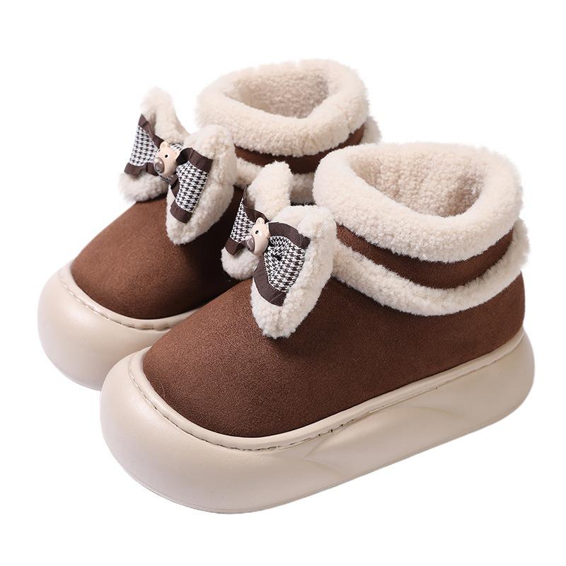 Girls' heart bow thick-soled velvet snow boots women's winter new round head versatile warm cotton shoes