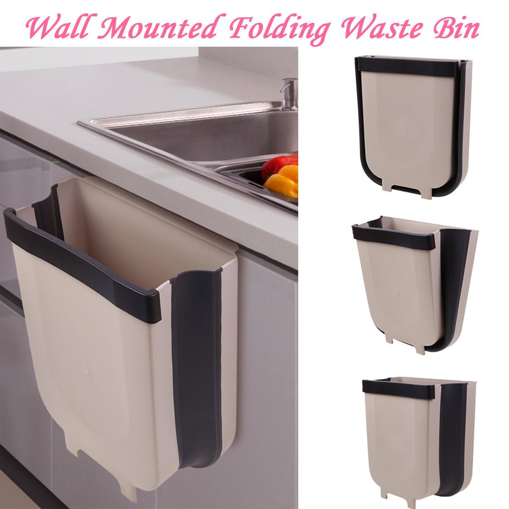 Buy Wall Mounted Folding Waste Bin Kitchen Door Hanging Trash