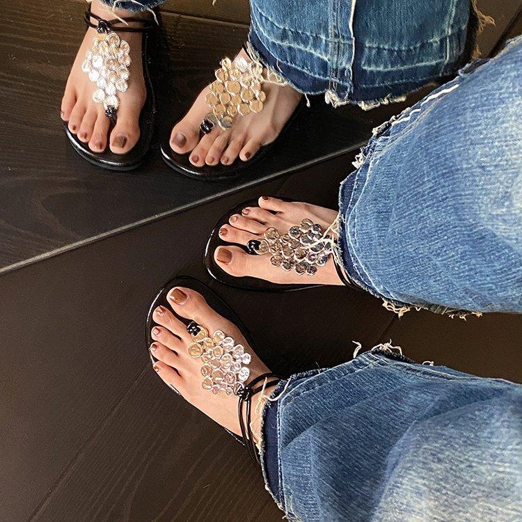 Romanska coola tofflor dam 2025 sommar Internetkändis kläm-sandaler dam semester fritid strand flip-flops dam