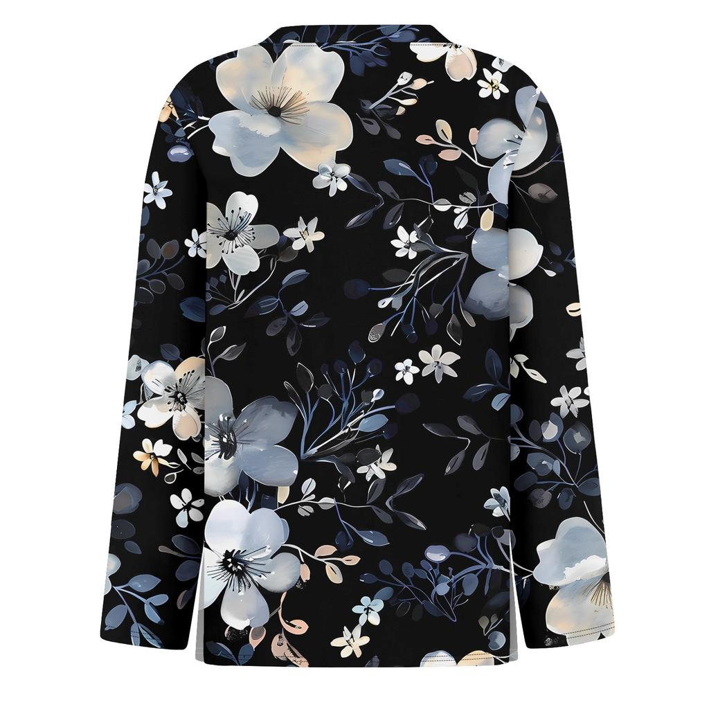 Damenmode Lässig Schlitz Saum Rundhals Langarm Lose Bedrucktes T-Shirt Damen Top