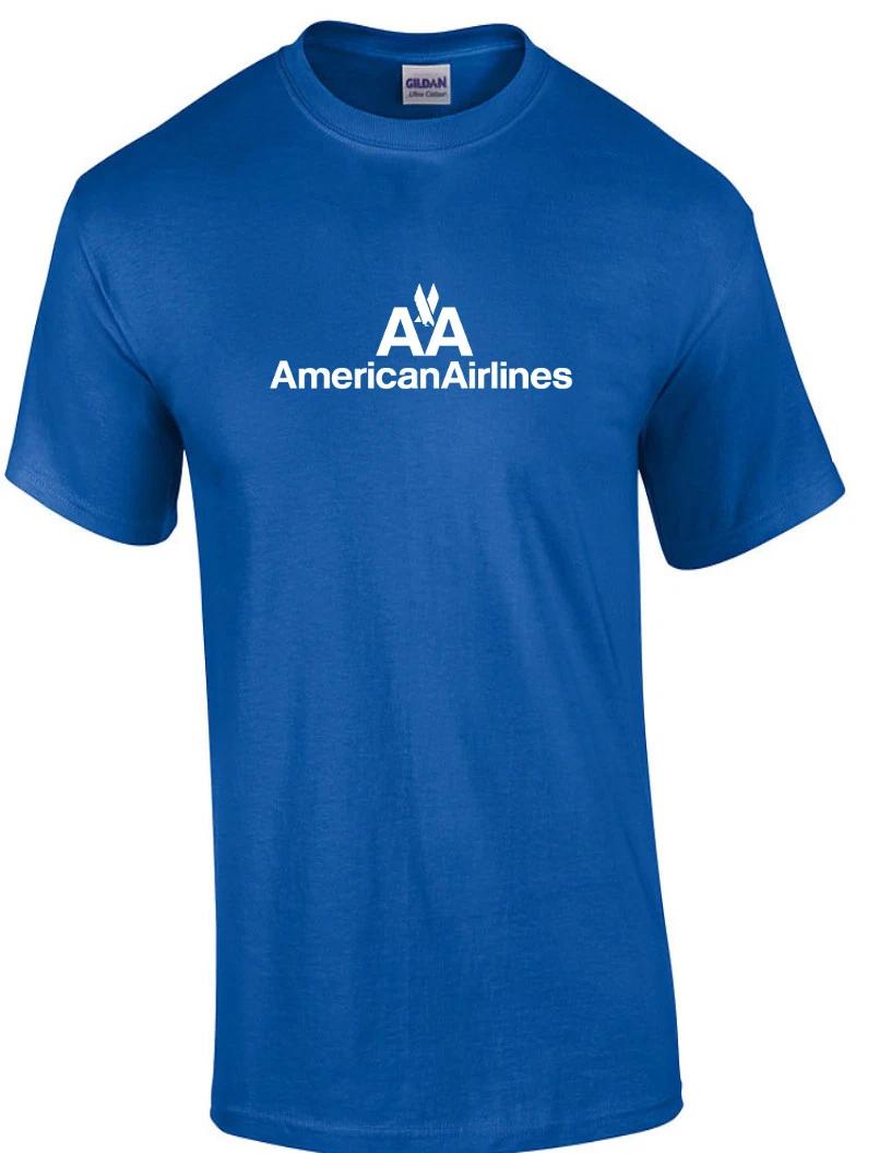 American Airlines White Retro Logo Shirt US Airline Royal Blue T-Shirt S-5XL S