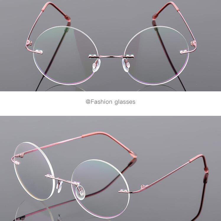 1.61 index Lenses No-Rim Circular Shortsighted Spectacles Rx Eyewear Anti-blue Light Myopia Glasses -0.5 -0.75 To -6