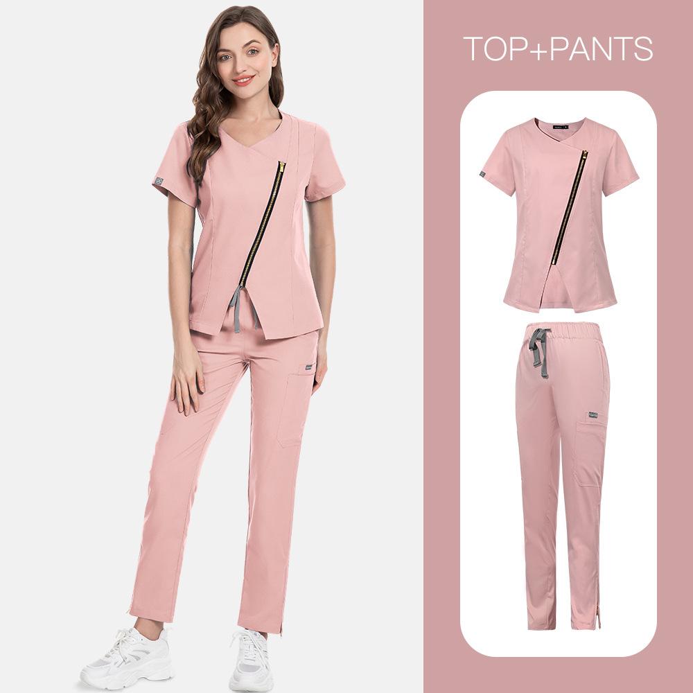 Beauty Salon Spa Private Club Confinement Center Hand Washing Clothes Surgical Clothes Nursing Clothes Solid Color Staff Uniform Embroidery Characters