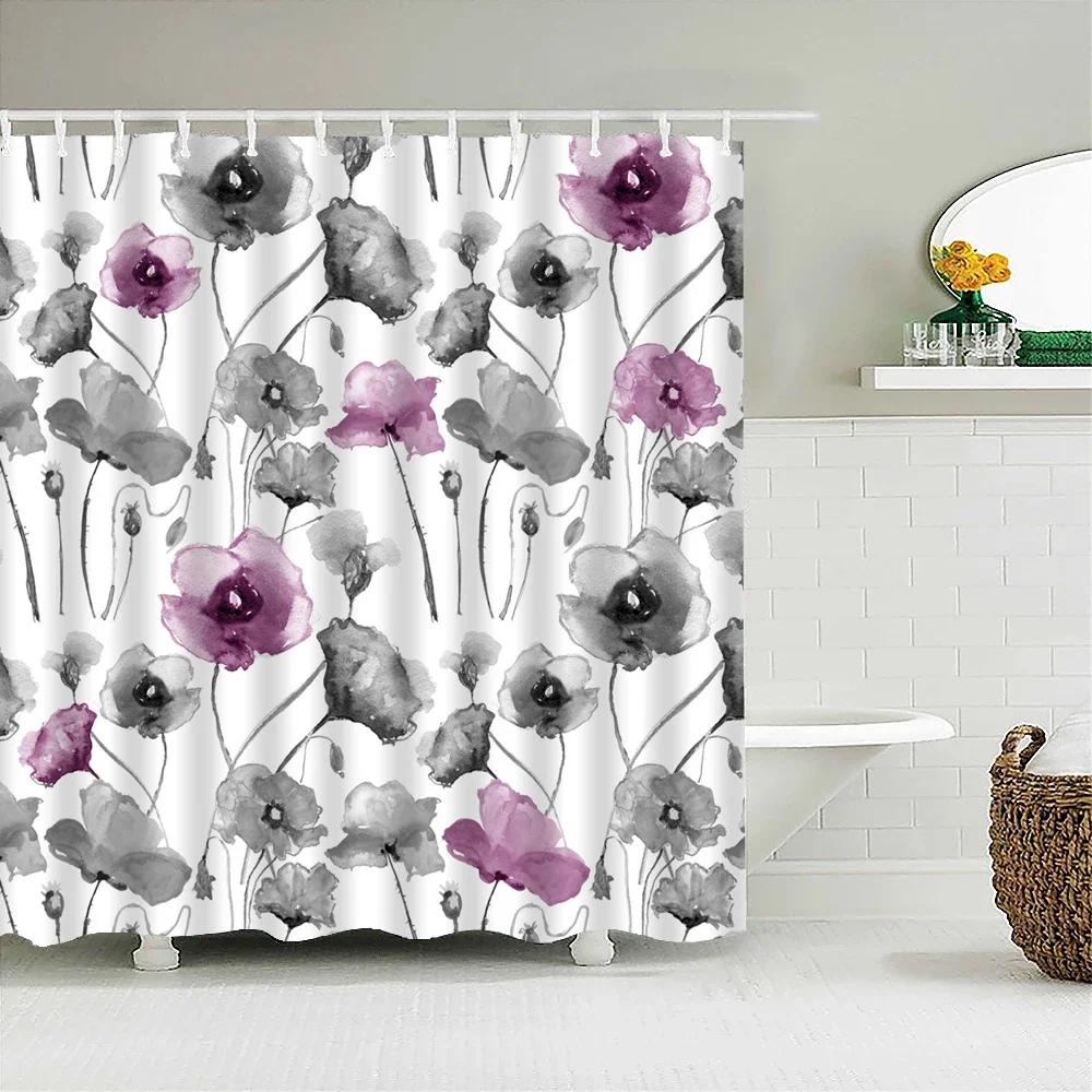 3D Printed Shower Curtains Tree Leaf Flower Plant Bathroom Curtain Waterproof Fabric Curtains Polyester Bath Screen