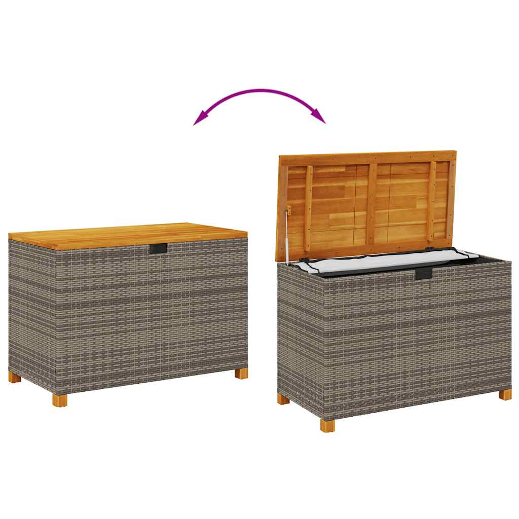 Garden Storage Box Gray 110x55x63 cm Poly Rattan Acacia Wood