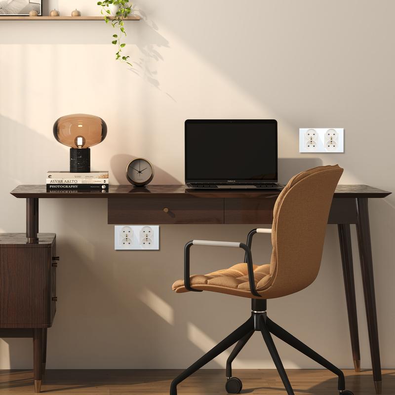 BSEED French Standard Single Wall Power Sockets Double Sockets Dual Electrical Outlets Glass Panel Children Protection 16A