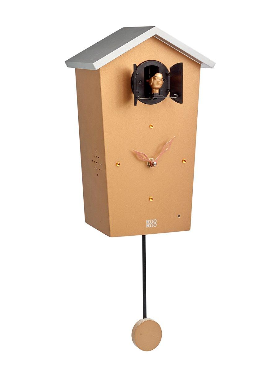 

KOOKOO Birdhouse Gold Pendulum Clock with 12 Bird Songs to Tell the Time A wall clock featuring 12 different bird A modern design cuckoo clock with