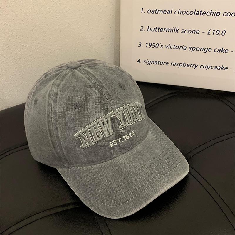 New Trendy Baseball Cap Ins Retro Big Head Circumference Washed Cotton Vintage Simple and Versatile Duckbill Cap 55-60cm серый