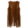 Women Fashion Autumn Winter Suede Ethnic Sleeveless Tassels Fringed Vest Cardigan