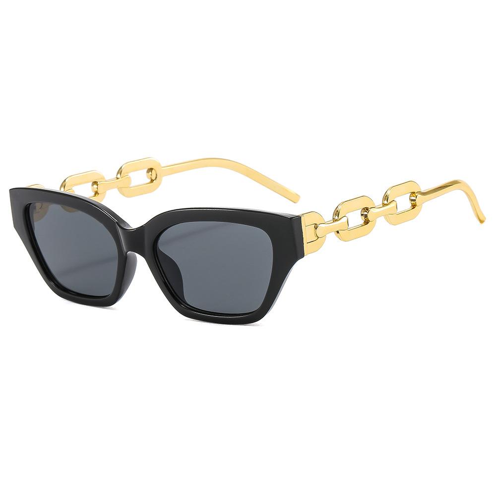Retro Small-Frame Chain Cat-Eye Sunglasses, Ins Street Style Polygonal Sunshade Glasses Style 1