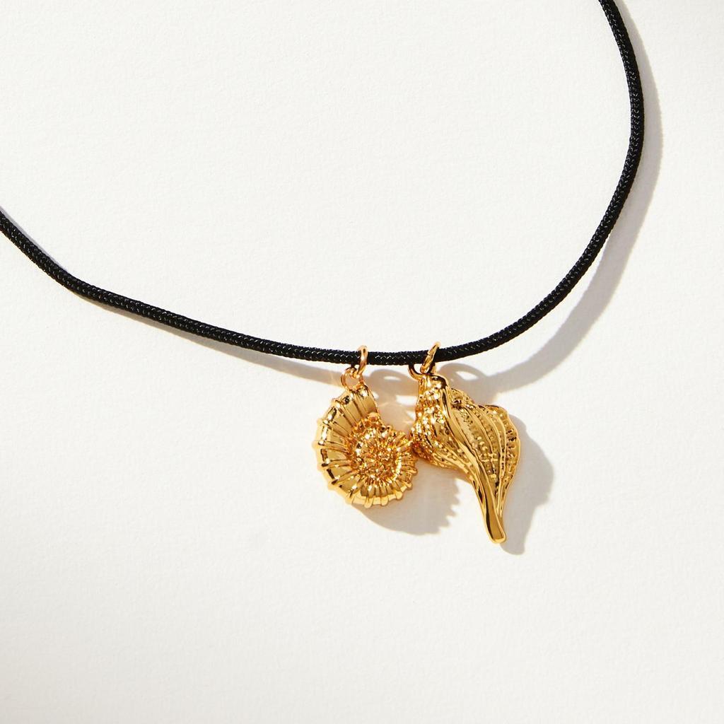 Gold-Plated Stainless Steel Conch & Tropical Fish Pendant Necklace - Retro Marine Life Jewelry