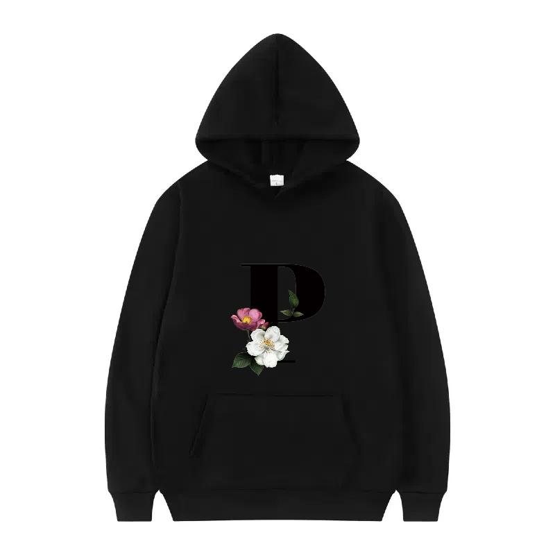 Letter Number Print Pattern Woman Fashion Loose Black Autumn Sporty Tops Clothes Pullovers Ladies Cheap Hoodies Men Sweatshirts