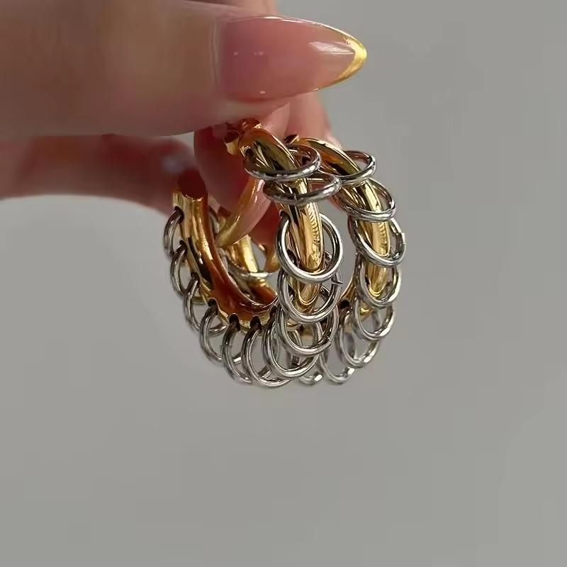 

New Chain Tassel Hoop Earrings Stainless Steel Hoop Earrings For Women Punk Cool Double Tones Stainless Steel Jewelry Accessory
