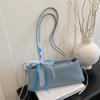Trendy Bowknot Lace Ribbon Shoulder Bag Soft PU Leather Large Capacity Underarm Tote for Women Shopping