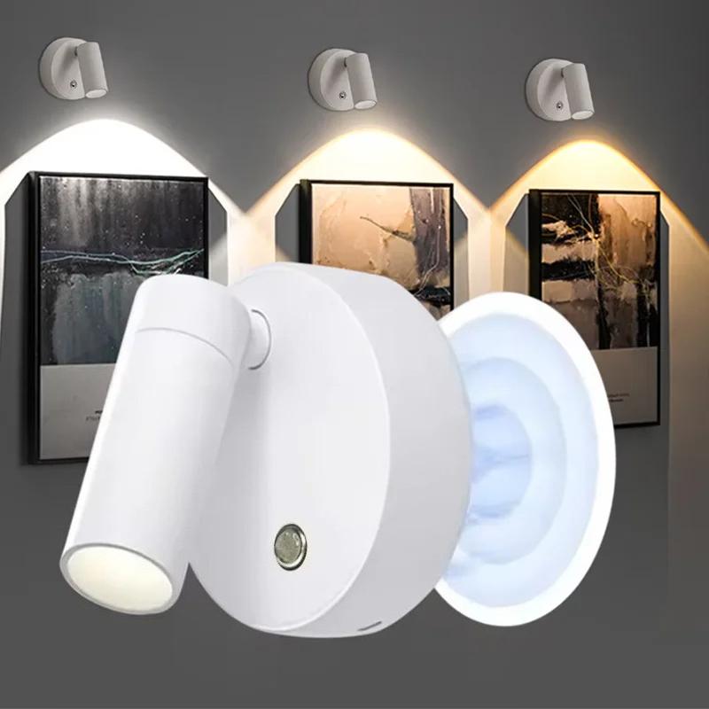 LED Magnetic Rechargeable Wall Spotlight Wireless No Punch Touch Switch Dimmable Reading Light Bedroom Bedside Cabinet Lighting