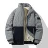 Men's Standing Collar Cotton Coat with Winter Fleece Warm Jacket, Casual Cotton Coat, Diamond Grid Cotton Coat