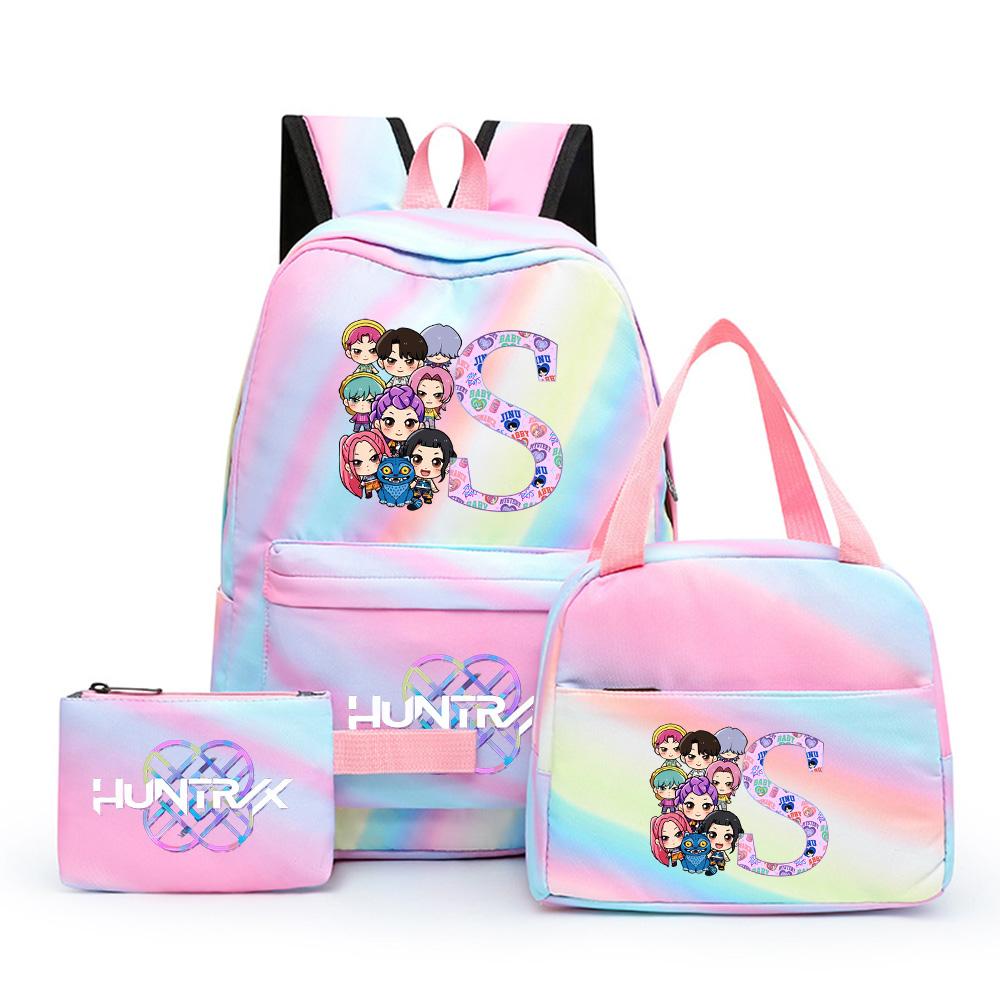 3 Stück/Set NEUER K-Pop bedruckter Rucksack mit Federmäppchen Brotzeittasche für Teenager Mädchen Junge Schultasche Kindergeschenk Große Kapazität Wasserdicht Reisetasche Rucksack
