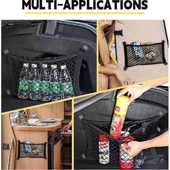 [4 Pack] Cargo Storage Net, 13.8X9.8'' DEDC Cargo Net Pocket, Universal Accessories Elastic Automotive Small Cargo Net Storage Mesh Pocket With 16