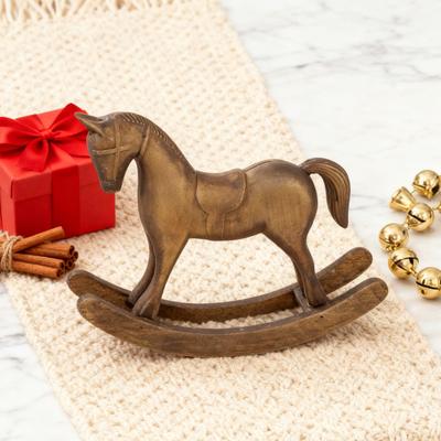 Wood Carving Rocking Horse Figurine Vintage Miniature Rocking Horse Statue Home Office Living Room Desktop Decoration Ornament