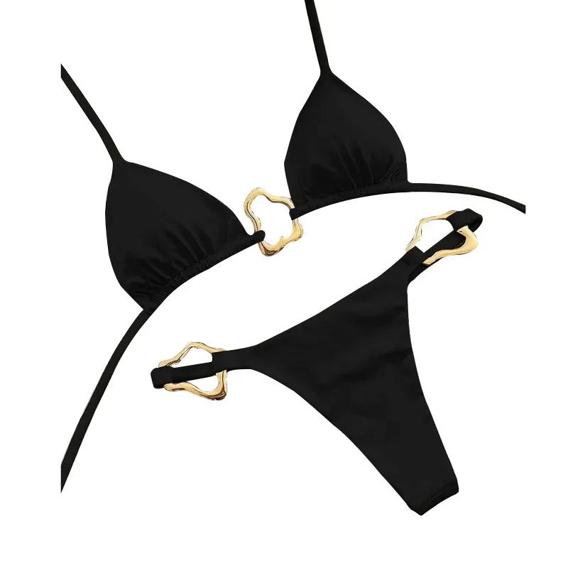 Nové sexy bikiny jednobarevné šněrovací dvoudílné plavky pro ženy