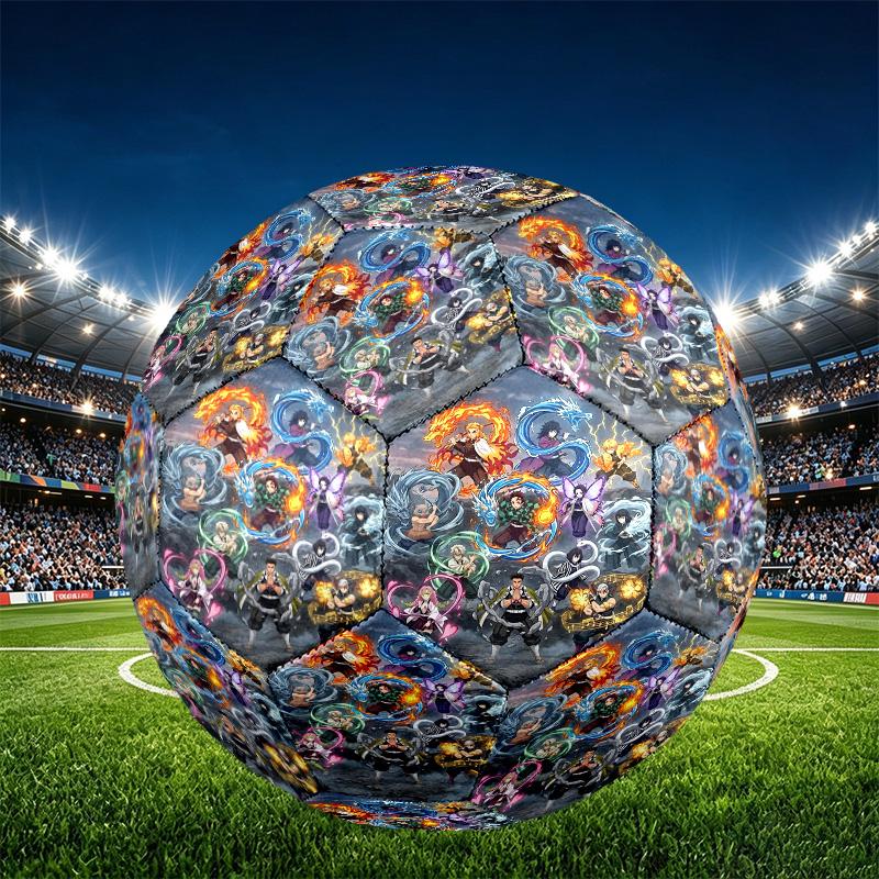 Demon Slayer Print Size 5 Soccer Ball, PU Wear Resistant Football for Match Training and Daily Practice, Birthday Gift for Soccer Fans