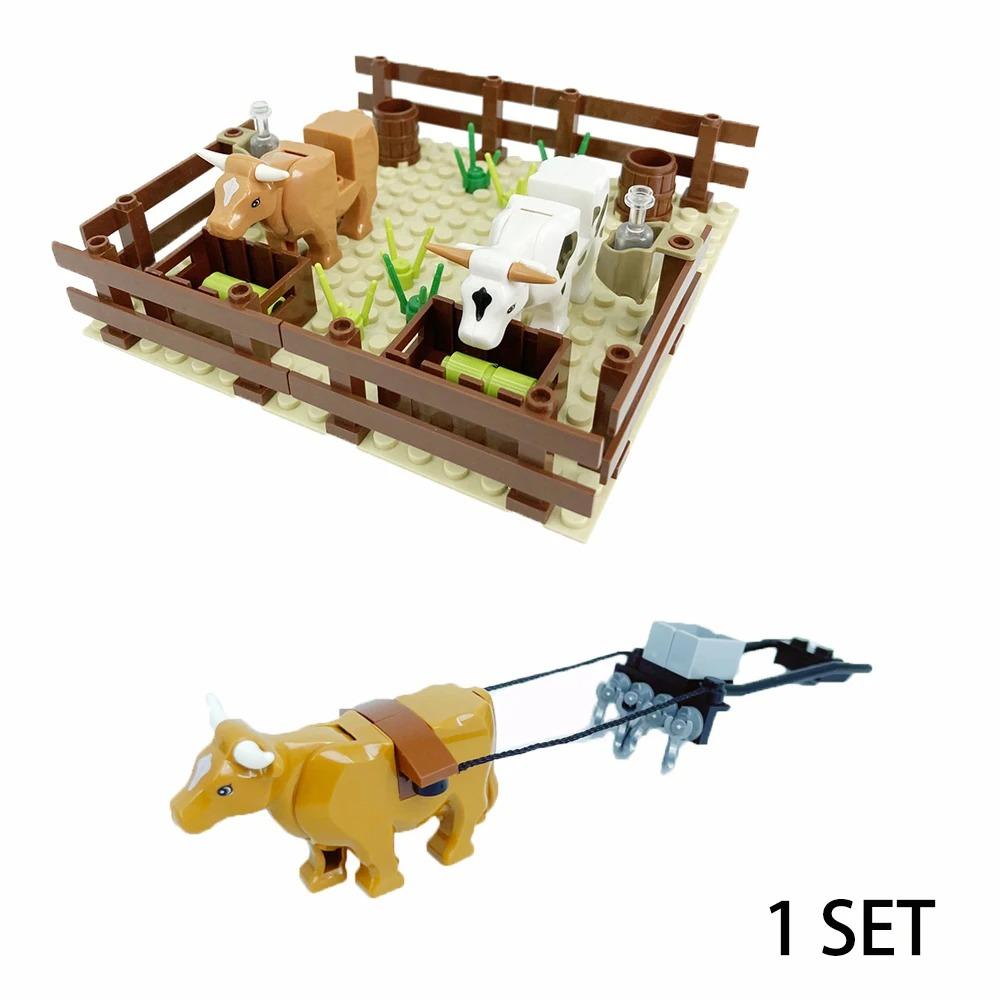 MOC Farm Set Stavebnice Plodina Rostlina Dýně Konírna Kráva Kruh Zvířata Město Pohled na ulici Kostky Model Hračky