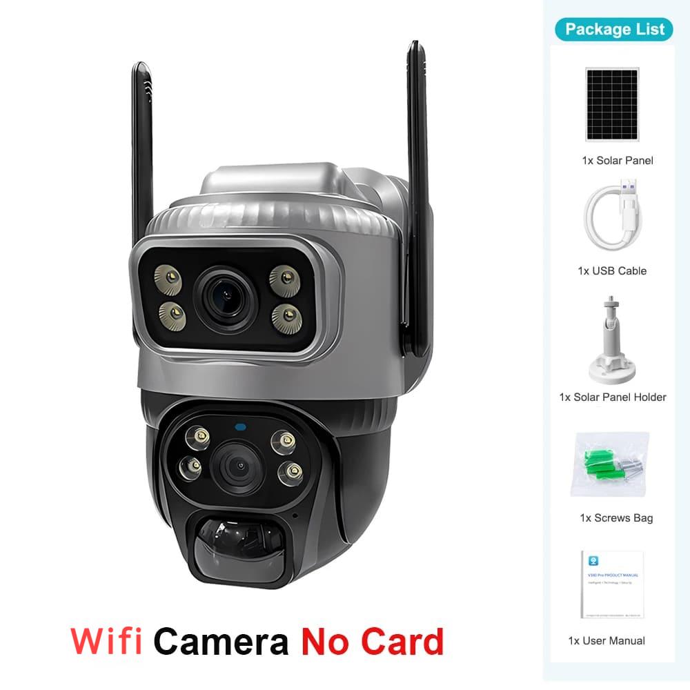 8MP 4K Solar Camera Dual Lens Dual Screen 4G/Wifi Outdoor Waterproof PIR Human Detection Night Vision Alarm Recording CCTV Monitor