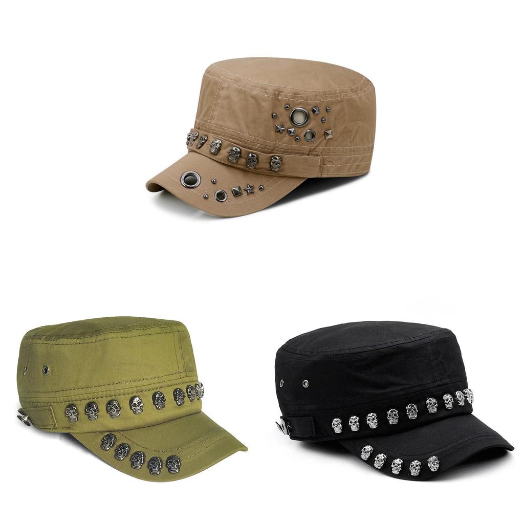 Skull Head Embroidered Flat Brim Hat With Sun Protection For Streetwear And Men