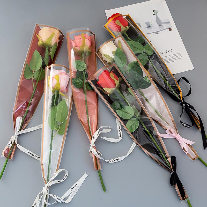 50Pcs Single Rose Sleeves Flower Wrapping Bag Bouquet Packaging Bags Clear Cellophane Floral Wrappers For Valentine'S Day