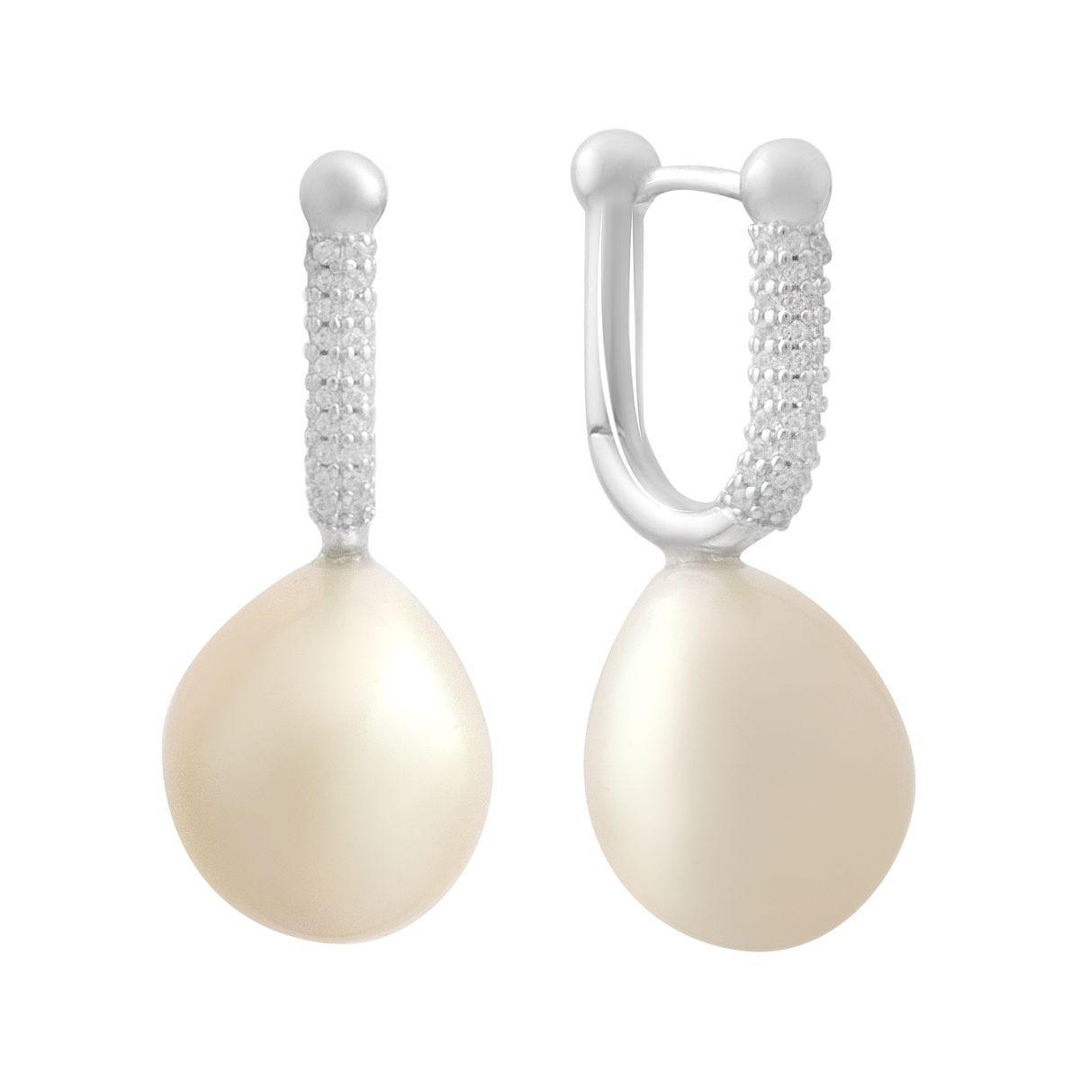 

Silver earrings with natural baroque pearls, cubic zirconia (2185246) білий