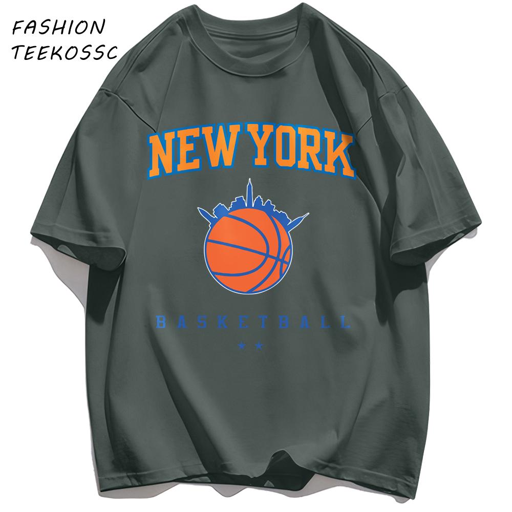 New York Basketball Print Men Basics TShirt Trendy Casual Oversize T Shirts Cotton Soft Streetwear Summer AllMatch Clothes