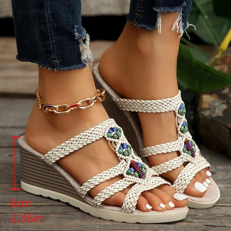

Fashion Women s Shoes Bohemia Woven Wedge Heel Sandals Women Summer Thick Bottom Sandles Woman Light Non Slip Gladiator Sandalias Mujer 43 белый