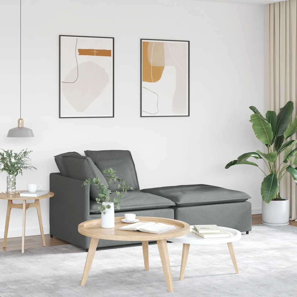 Modular Sofa with Footstool and Cushions Fabric Dark Grey