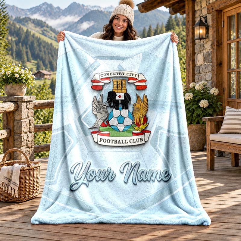 Coventry City F.C. Individualus pavadinimas flanelinis pledas, personalizuotas minkštas šiltas pliušinis pledas, pritaikyta dovana šeimai, draugams