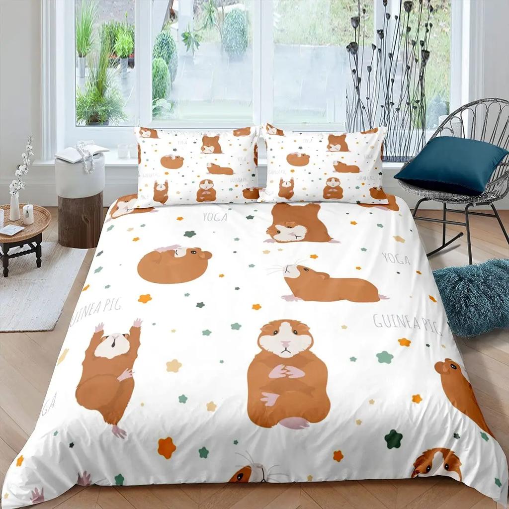 Guinea Pig Duvet Cover Set Cute Cavy Pattern Bedding Set Animal Quilt Cover For Boys Girls Garden Nature Polyester Bedding Set