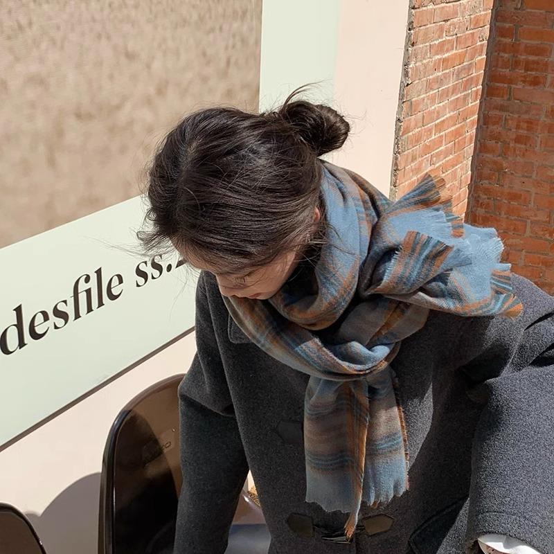 Korean Style Winter All Match Plaid New Scarf Warm and Thickened Imitation Cashmere New Student Couple Style Windproof Scarf