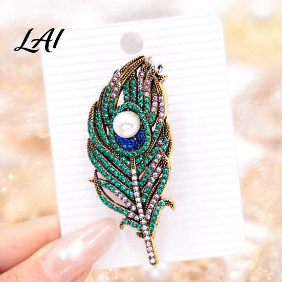 Coats Decorative Pin Vintage Peacock Feather Brooch Faux Pearl Rhinstone Lapel Rhinestone Dress Pin Clothing Jewelry Accessories for Wedding