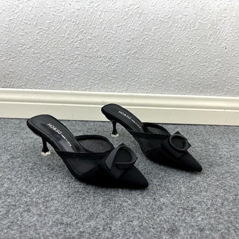 Fashion Slippers Women Summer High-Heeled Shoes Lady Slides Pantofle Cover Toe Thin 2025 Female Shoes Slippers Women Summer Slides Cover