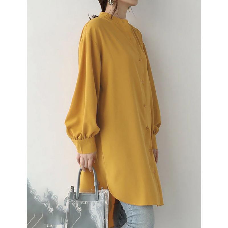 Women's Loose Fit Long-Sleeve Mid-Length Shirt Dress