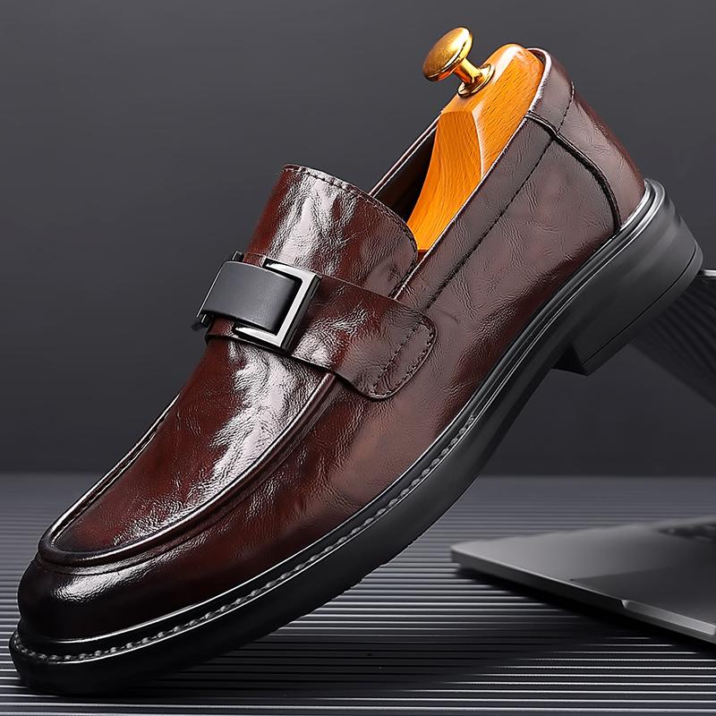 Fashion High End Brand Handmade Sole Men's Leather Casual Shoes Fashionable New Office Commuting Men's Driving Shoes Outdoor Brown